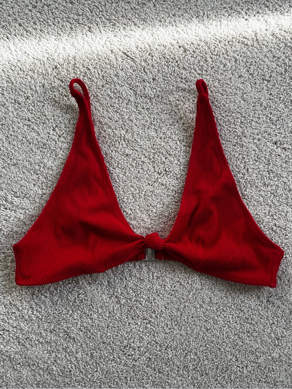 Women’s Red Ribbed Triangle Bikini Top